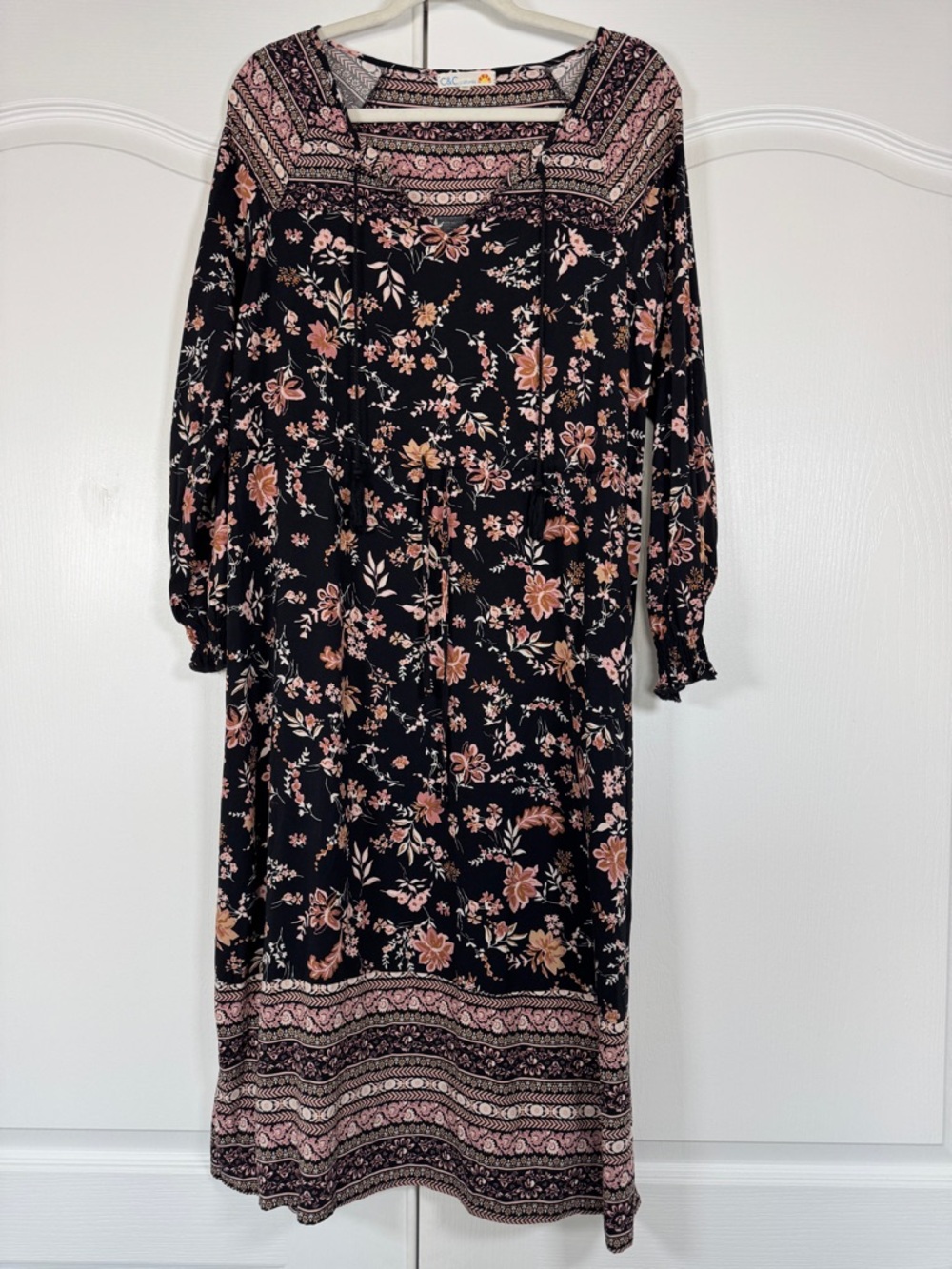 C&C California Black Floral Boho Midi Dress Cottagecore Large